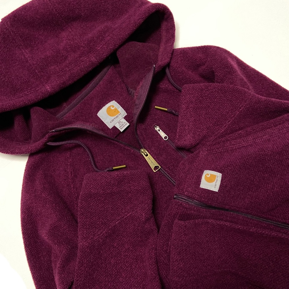 Vintage Carhartt Sherpa Like Hooded Fleece Zip Up Sweatshirt Hoodie